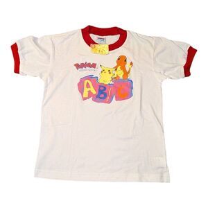 Deadstock 1999 Pokemon Pikachu Charmander Ringer Tee T-Shirt Youth M/L NWT VTG